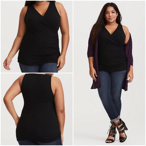 torrid Tops - Torrid Black Surplice Foxy Faux Wrap Rouched Top 2